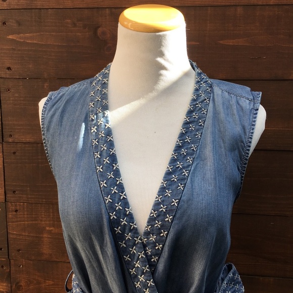 Anthropologie Holding Horses Chambray Wrap Top - Picture 2 of 5